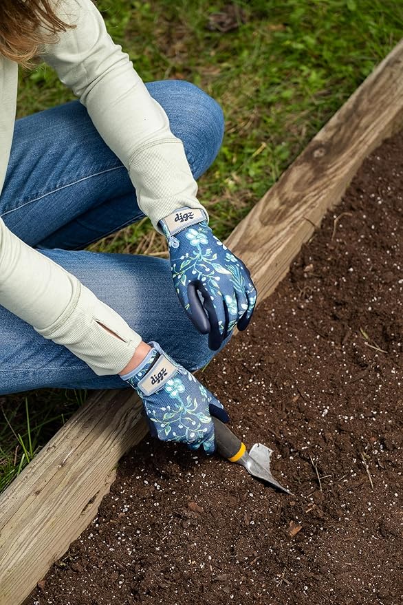 Digz Small Comfort Grip Garden Gloves, Knit Shell, Latex Free, Navy