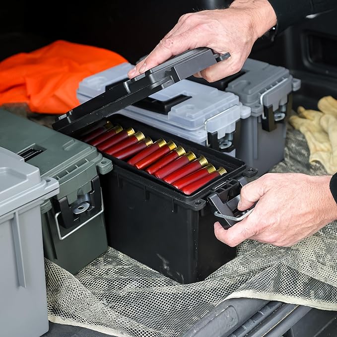 Sheffield 12790 2-Pack Ammo Storage Box, Stackable .30 Cal Field Boxes, Water and Dust Resistant, Lockable Storage Box with Handle, Secures Hunting Gear, Supplies, and Bullets, Made in USA, Black