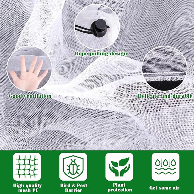 2 Pcs Fruit Tree Netting, 7 x 8 Ft Large Insect Bird Barrier Tree Net with Drawstring, Garden Bird Netting Plant Cover for Protect Plant Fruit Flower from Insect Bird