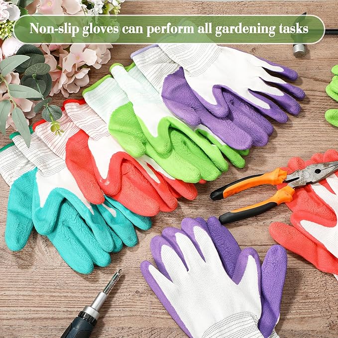6 Pairs Gardening Gloves Bulk for Women Breathable Rubber Coated Yard Garden Gloves Ladies Outdoor Protective Work with Grip