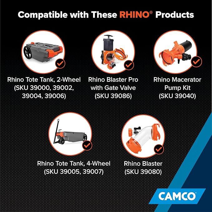 Camco Rhino 25-Ft Clean-Out Camper/RV Black Water Hose - Features a Heavy-Duty PVC Design & Bright Orange Color - Clean-Out Camper Black Water, Grey Water or Tote Tanks - 5/8” Inside Diameter (22990)