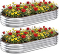 Galvanized Raised Garden Bed Outdoor, 8x4x1ft(2 Pack) Metal Heavy Duty Planter Boxes for Gardening, Easy Assemble Large Oval Plant Container Kit for Vegetable, Flower, Fruit, Silver