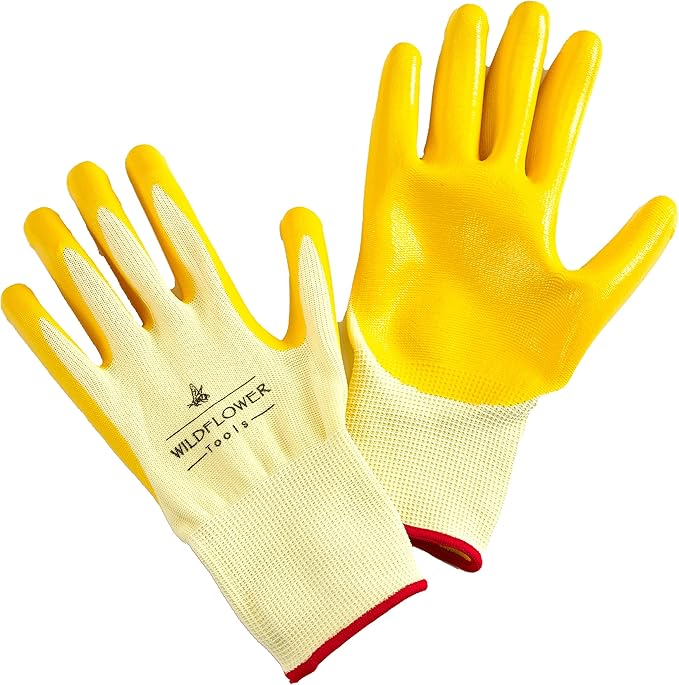 Yellow Gardening and Work Gloves for Men and Women (Medium) | Nitrile Coating Protection