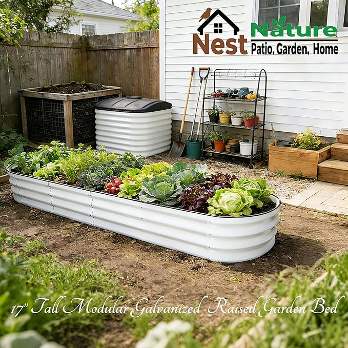 2 Pack 17" Tall 10-in-2 Hevay-Duty Modular Galvanized Raised Garden Bed Kits-8ftX2ft Raised Flower Beds,Metal Raised Beds for Planting Plants Vegetables Fruits Flowers Herbs-Ground Planter Box