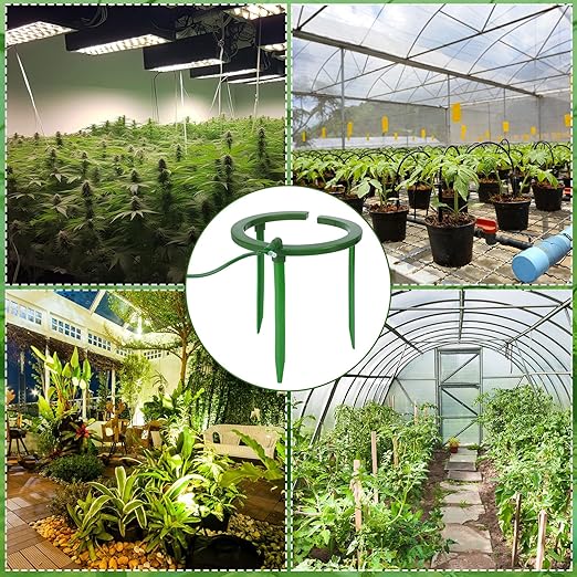 4 Sets Water Ring 3 Leg Support Drip Emitter Drip Ring with 1/8 Inch Barbed Inlet Fitting Removable Stakes for Grow Media Irrigation System Rain Watering Tree Plants, Green (9 Inch)