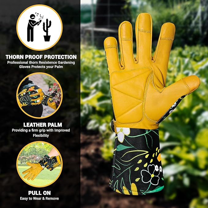Thorn-Proof Gardening Working Gloves with Touch Screen Support, Long-Sleeve Pruning Gloves for Garden, Mechanics