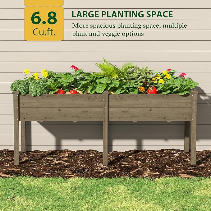 MUPATER 6'x1.8' Raised Garden Bed, Elevated Planter Box with 8 Drainage Holes, 6.8 Cubic Feet Potting Space, Wood Raised Garden Beds Outdoor with Six Legs for Garden, Patio and Greenhouse, Brown