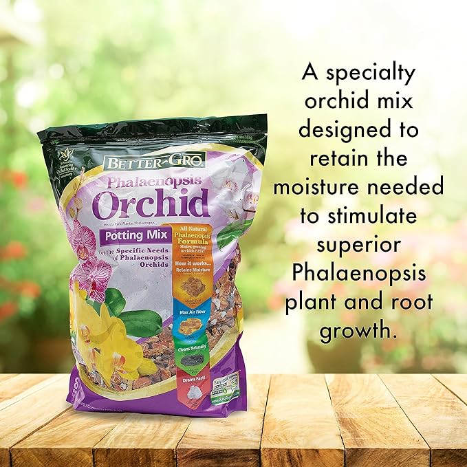 Better-Gro Phalaenopsis Mix - Premium Grade Phalaenopsis Potting Mix for Potting, Repotting, Enhanced Drainage, Air Flow & Root Ventilation, Ideal for Phalaenopsis Orchids - 8 Dry Quarts (Pack of 9)