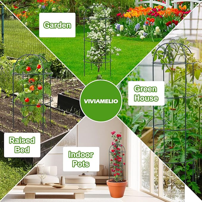 2Pcs Trellis for Climbing Plants Outdoor, 60" Tall Heavy Duty Metal Obelisk Garden Trellis Climbing Plant Support for Tomatos Cucumber Potted Vine Flower Rose Clematis Vegetable Pea Bean Trellises
