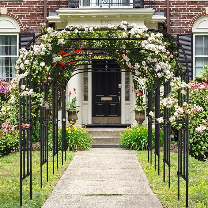 SUNYRISY Garden Arch Trellis for Climbing Plants Outdoor, 87" x 79" x 16" Metal Core Tall Archway Tunnel Plant Support for Cucumber Tomato Vine Flowers Vegetables Climbing Plants