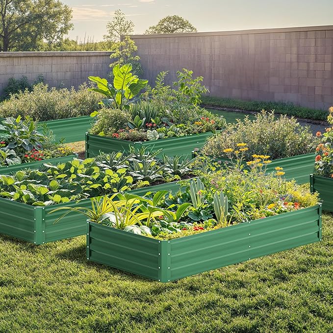 DWVO 2pcs 6 x 3 x 1 FT Raised Garden Bed Kit, Outdoor Galvanized Flower Bed with Gloves, Large Metal Planter Box for Vegetables, Flowers, Herbs, Fruits, Green