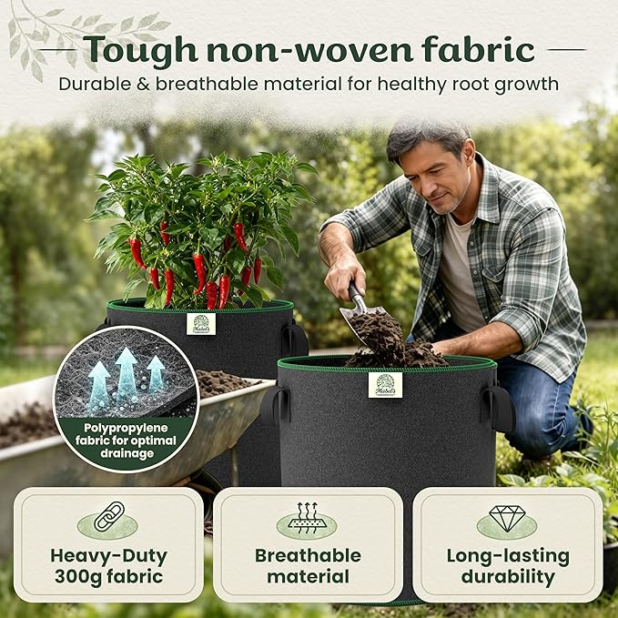 Mabel's Gardening 10-Pack 1 Gallon Grow Bags - Garden Planting Bags 7.1 x 5.9 INCH Made of 8.85 oz/yd² (300g/m²) Felt & Fleece Fabric Plant Pot, Plant Bag, Grow Bag for Basil Oregano Tomato