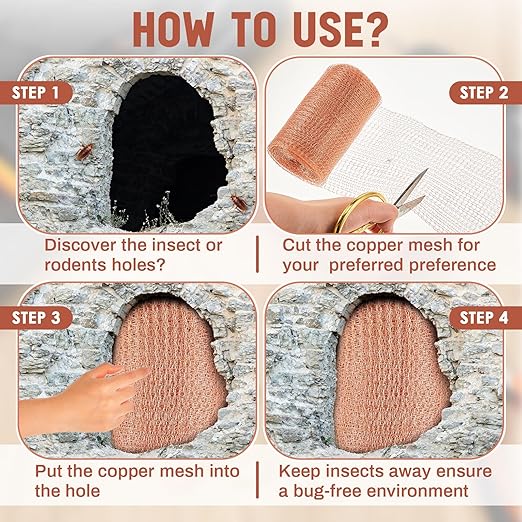 Gisafai 5" x 32 ft Copper Mesh Rodent Control Copper Wool for Slugs Rustproof DIY Hole Filler Pure Wire Mesh for Bat Snail Bird Pest Rodent Control Gap Blocker Fill Fabric Hole Blocking Gardening