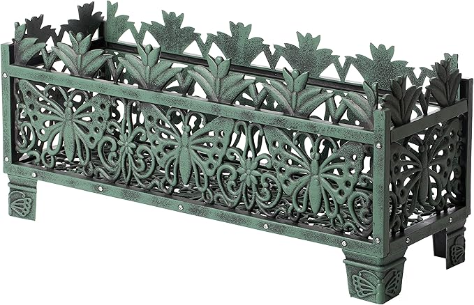 Outdoor Living Butterfly Rectangle Plant Stand, Flower Planting Pot, Antique Green