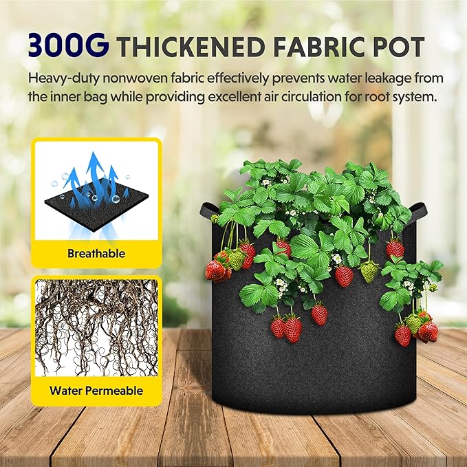 iPower 24-Pack 3 Gallon Grow Bags Heavy Duty Thickened Aeration Nonwoven Fabric Pots with Nylon Handles, for Planting Vegetables, Fruits, Flowers, Black