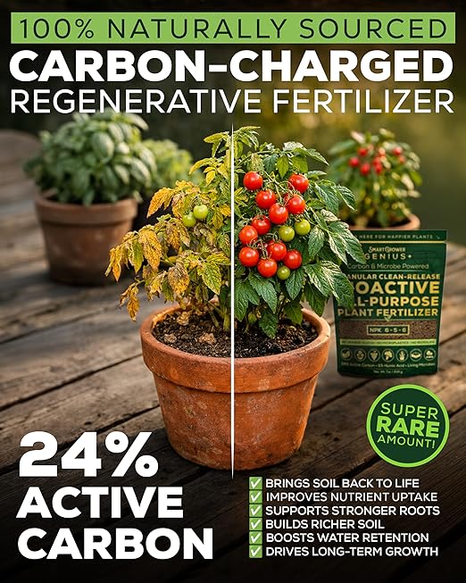 Bio-Active Plant Fertilizer Granular 6-5-6 Slow Release Carbon Enhanced Garden Fertilizer, Humic & Mycorrhizae – All Purpose Plant Food for Gardens, Indoor & Outdoor Plants, Smart Grower Genius+ 200g