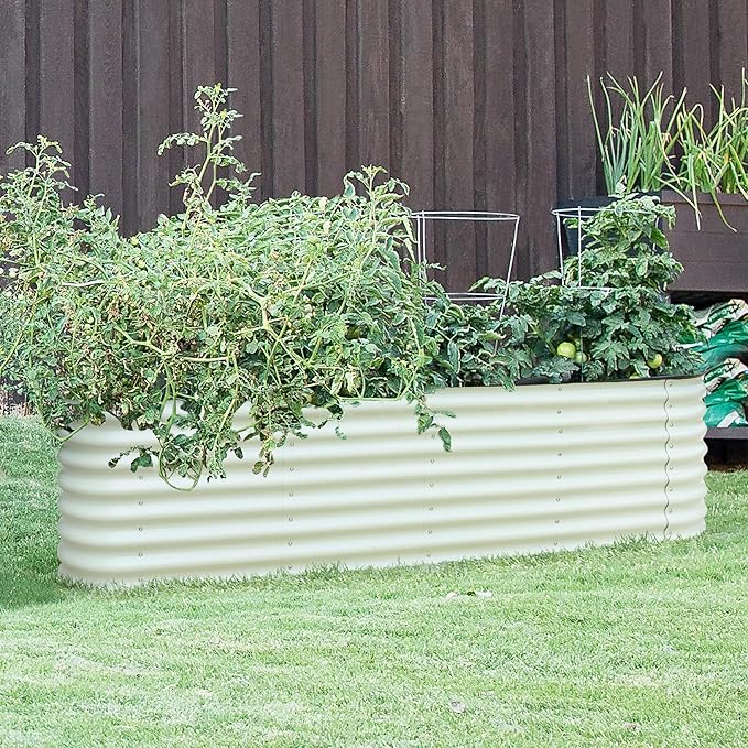 BlueWish 8x2x2FT Raised Garden Bed, 23.1" H Raised Garden Beds with 2 Aluminum Support Rods, Galvanized Steel, Rubber Strips, 9-in-1 Planter Raised Beds for Vegetable, Flower, Herbs, Beige