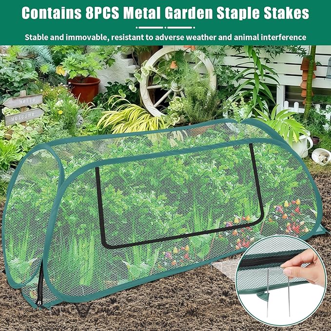 2Pack Garden Covers for Raised Beds, Pop Up Mesh Plant Covers for Outdoors, 30% Sunblock Plant Shade Tent, Crop Cage for Seedlings Vegetable Against Birds, Animals, with 8 Stakes (45"X22"X16")