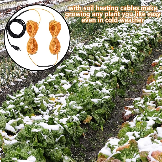 Adnee 59Ft Thermostatic Soil Heating Cable,Rubber Heating Warming Cable with Thermostat and Ground Stakes,Plant Soil Heater Cable for Cold Frame,Graden,Greenhouse Seed Grow