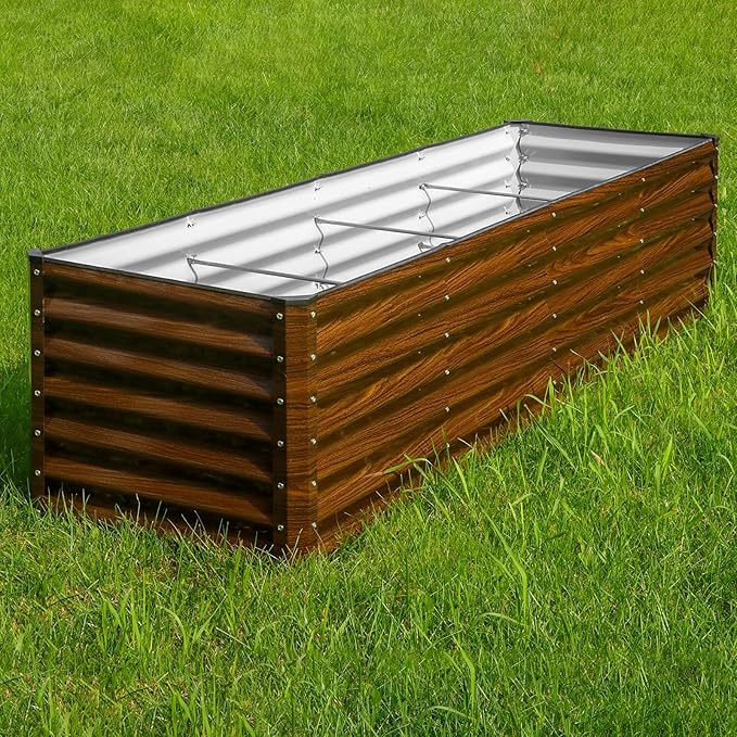 SnugNiture 2-Pack 8x2x2FT Galvanized Raised Garden Bed Kit, Metal Planter Box for Planting Plants Vegetables, Brown