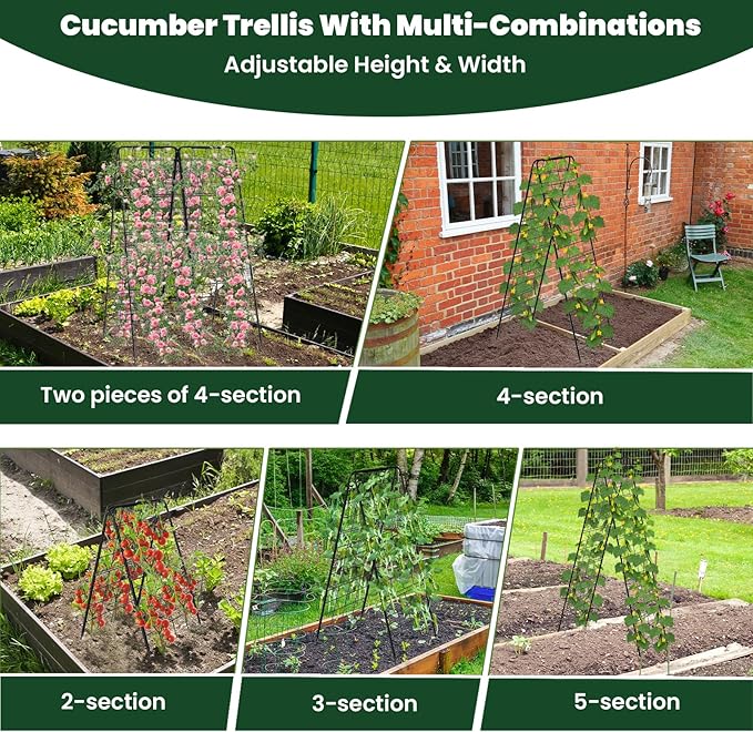 A-Frame Cucumber Trellis for Raised Bed, 50"x 16" Adjustable Heavy Duty Metal Garden Trellis for Climbing Plants Outdoor, Plant Support for Tomatoes Pea Bean Grape Vining Vegetables (1 Pack)