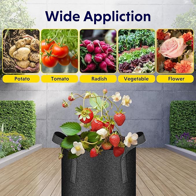 iPower 24-Pack 2 Gallon Grow Bags Heavy Duty Thickened Aeration Nonwoven Fabric Pots with Nylon Handles and 24 Labels, for Planting Vegetables, Fruits, Flowers, Black