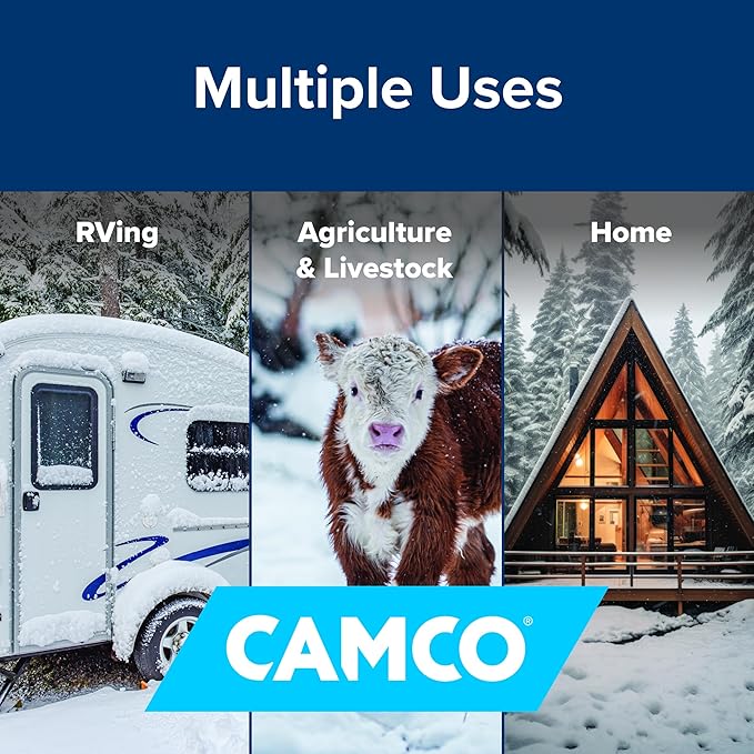 Camco 50' Heated Water Hose for RV — Prevents Freezing Down to -20° — Certified For Drinking Water & Lead-Free — Great for Campers, Livestock, Agriculture, Kennels, etc. — 5/8" ID (22912)