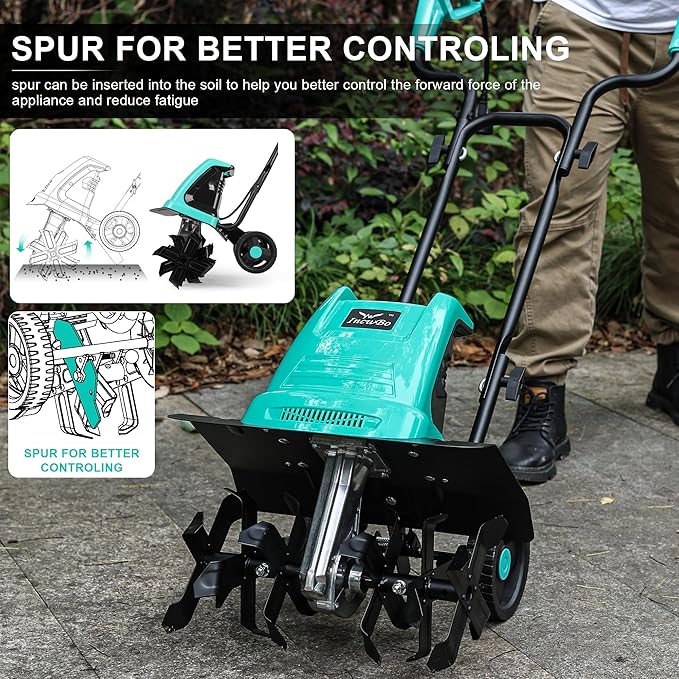 IncwBo Tiller 13.5AMP Rototiller for Garden Corded Electric Tiller Garden Electric Cultivator 8Inch Depth 16Inch Width Tiller for Garden Yard