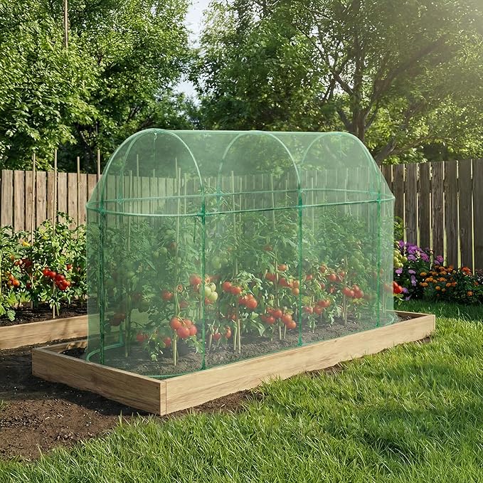 BPS Crop Cages for Garden Plant, 10x3x5 Ft Plant Netting Protection Tent with Zippered Door for Plants, Raised Garden Bed Cover with Frame for Vegetables, Fruits and Flowers