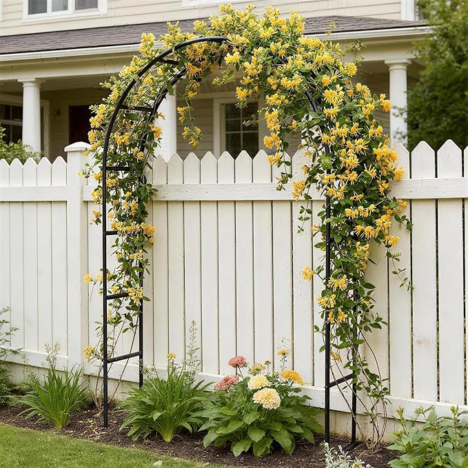 Thickened Rustproof Garden Arch Metal Trellis for Climbing Plants Outdoor, Wedding Arch Garden Arbor Frame Archway 4.9 x8.1 or 7.9 x6.7Ft Flower Arches for Bridal Party Decoration (Black)