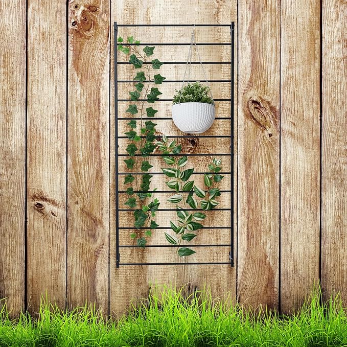 MyGift 4 Ft Tall Trellis, Black Metal Wall Mounted Garden Trellis for Climbing Plants Outdoor/Indoor, Large Wall Support Frame for Hanging Planters