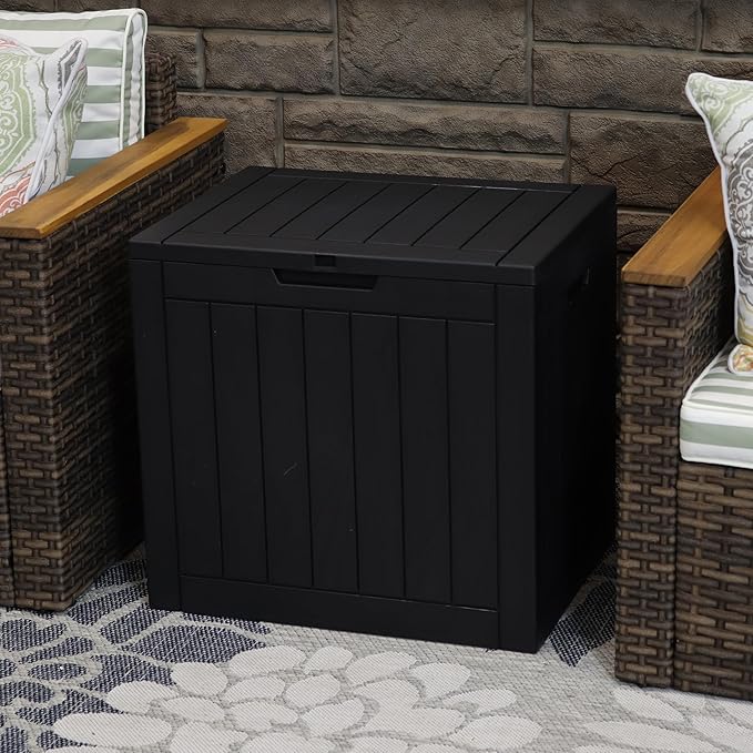 Sunnydaze Outdoor Deck Box - Lockable Package Delivery Box - Weather-Resistant Outdoor Storage Bin - 32-Gallon Faux Plank - Phantom Gray