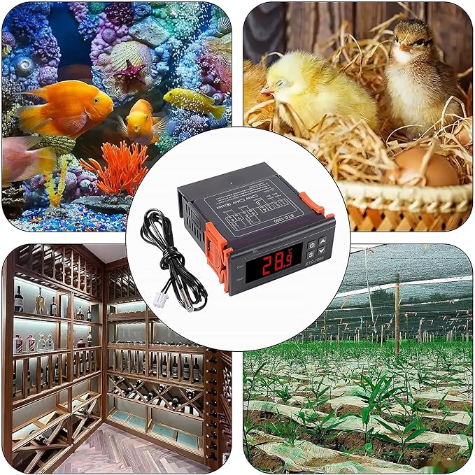 STC-1000 Digital Temperature Controller AC 10A 110V-220V Digital LED Temperature Controller Heating Cooling Centigrade Thermostat 2 Relays Output with NTC Sensor Probe 1pcs