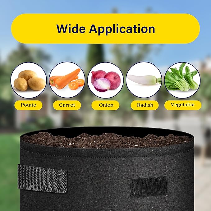 iPower 5 Pack 10 Gallon Potato Grow Bags with Flap, Garden Planting Nonwoven Fabric Pots with Reinforced Handle, Heavy Duty and Aeration Planter Pot for Tomato, Fruits, Vegetables and Flowers
