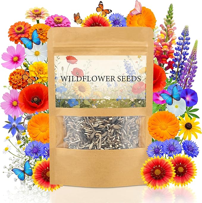 LUOJIBIE Wildflower Seeds Bulk, 20,000+ Flowers Seeds for Planting Outdoor, 16 Varieties Annual & Perennial Flowers Seeds Mix Color for Garden, 4 Oz Packet, Non-GMO, Attracts Pollinators, Easy to Grow