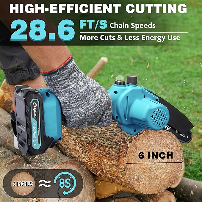 Mini Chainsaw Cordless,6 Inch Portable Electric Chain Saw, Automatic Oiler, Battery Powered Small Handheld Saw, Security Lock Trees Branches Trimming,Wood Cutting, 2 Batteries 2 Chains 2026