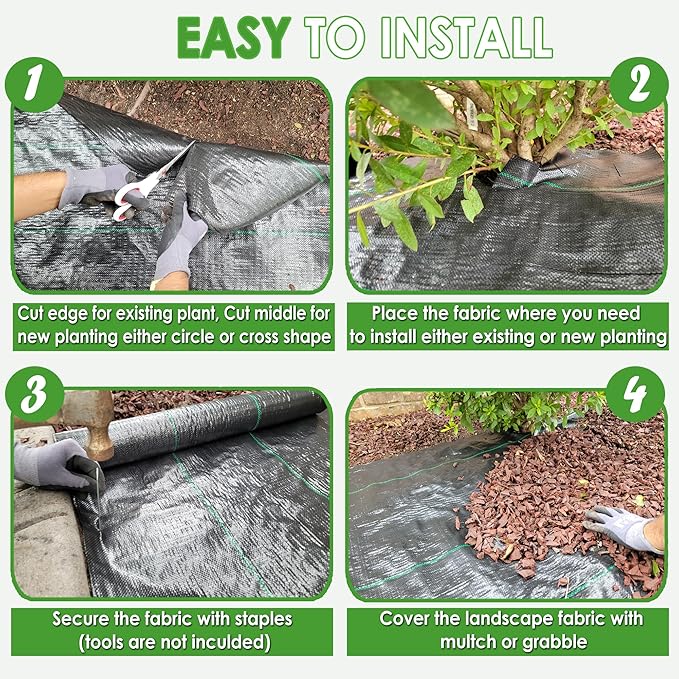 (3ft x 50ft 100% Virgin Material. Premium Heavy Duty Weed Barrier Fabric for Landscaping, Farming, Gardening and Agriculture. Durable Woven Landscape Fabric
