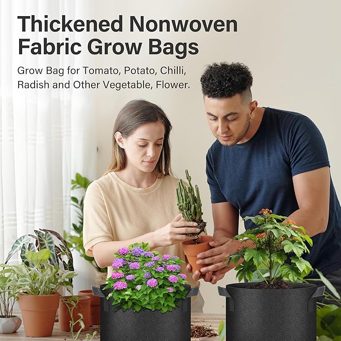 YSSOA 5-Pack 10 Gallon Grow Bags, Aeration Nonwoven Fabric Plant Pots with Handles, Heavy Duty Gardening Planter for Potato, Tomato, Vegetable and Fruits, Black 2024 Version
