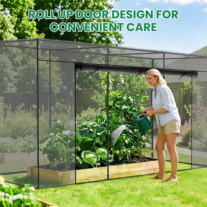SUNYRISY Garden Plant Netting Crop Cage for Garden Raised Bed, 11.8 x 4 x 6 Ft Plant Cover Cage Protectors from Animal for Outdoor Plants with Frame and Zippered Door, Black