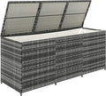 Outsunny 175 Gallon Outdoor Storage Box with Inner Liner, PE Rattan Wicker Deck Box with Pneumatic Bar Lift for Indoor & Outdoor, Patio Furniture Cushions, Pool Supplies, Garden Tools, Mixed Gray