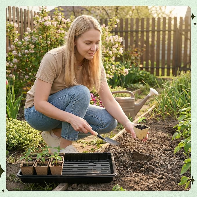 100 Pcs Square Nursery Pots, 5 Pcs Seed Starter Tray, 2.6 inch Nursery Pots with Tray, Plastic Starter Pots for Planting Seeds, Reusable Seed Starting Pots with Drainage Holes (Kraft Paper)