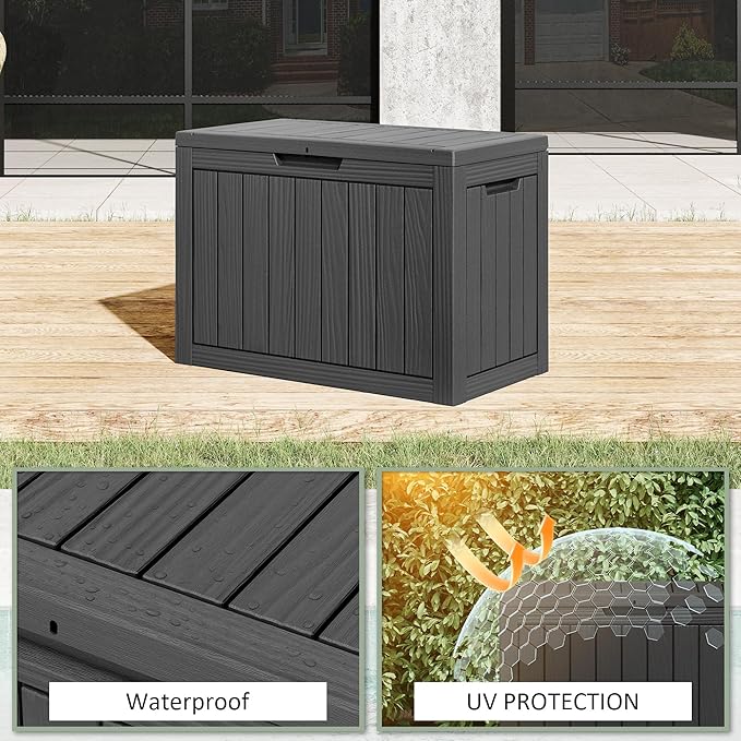 45 Gallon Outdoor Storage Box, Resin Deck Boxes Outdoor Waterproof For Patio Furniture, Garden Tools, Pool Supplies, Lockable And UV Resistant (Striped Black)