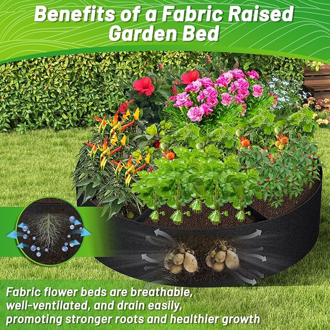 GREANER 4x1FT Large Grow Bag, Heavy Duty Fabric Round Garden Raised Planting Bed, Planting Container Grow Bag for Planting Herb Flower Vegetable Potato Plants(Black)