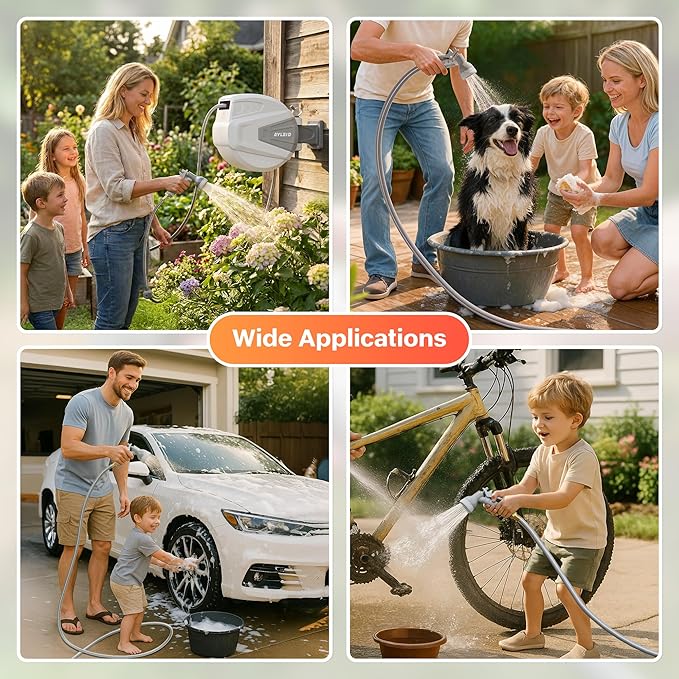 Ayleid Retractable Garden Hose Reel,1/2 in x 65 ft Wall Mounted Hose Reel, with 9- Function Sprayer Nozzle, Any Length Lock/Slow Return System/Wall Mounted/180°Swivel Bracket (Black)