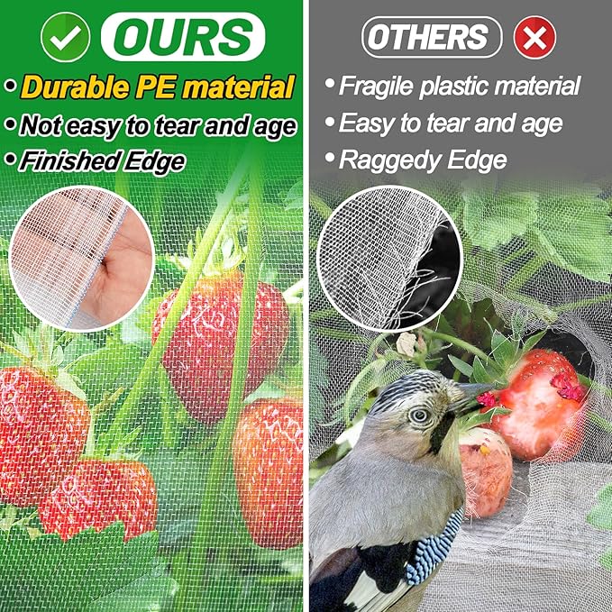 10x20ft Large Garden Netting - Ultra Fine Mesh Plant Covers to Keep Small Animals Pest Out, Bird Barrier for Protecting Vegetables Fruits Flowers Raised Beds (Without Support Pole)