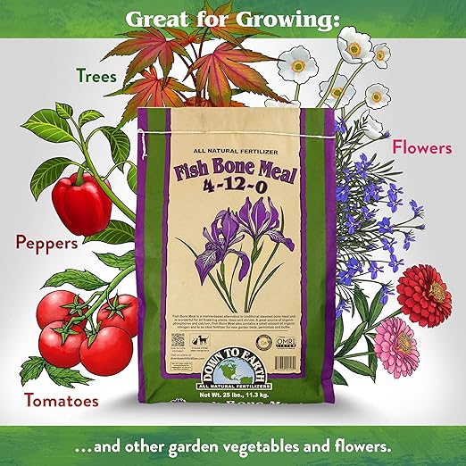 Down To Earth All Natural Fertilizers Organic Fish Bone Meal - High Phosphorus Plant Food for Buds, Bulbs, Blooms, Flower Beds 4-12-0, 40 lb
