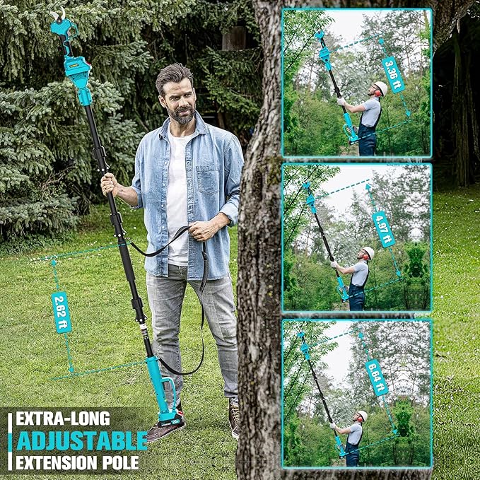 2 in 1 Pole Pruning Shears with 2 x Rechargeable Batteries, 2" Max Cutting Diameter Electric Cordless Pole Pruner, Brushless Motor, Up to13FT Reach Electric Pole Scissors for Garden Tools