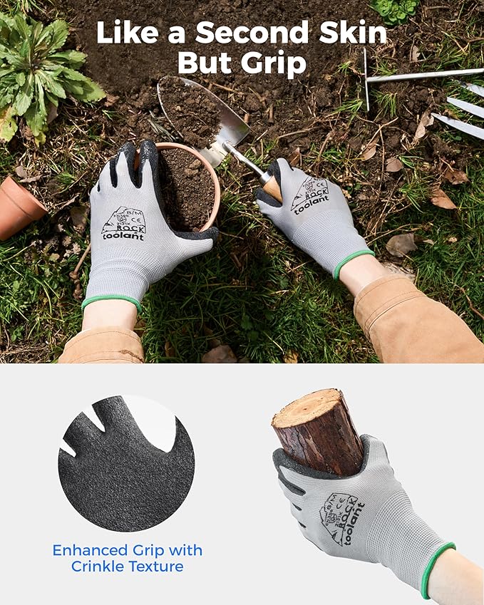 toolant Crinkle Latex Work Gloves Bulk, Rubber Coated Safety Work Gloves for Men and Women, 60 Pairs for Construction, Gardening, Warehouse (Black, XL)