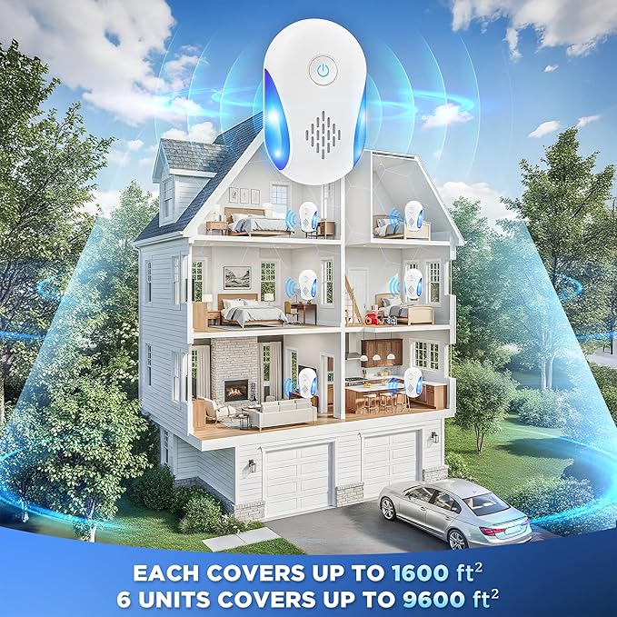 [2026 Upgraded] Ultrasonic Rodent & Pest Indoor Repeller - Stronger Driving Force, Plug-in Electronic Repellent for Mouse, Mice, Rats, Roaches, Ants, Spiders, Bugs, 2 Mode Switching (6 Pack)