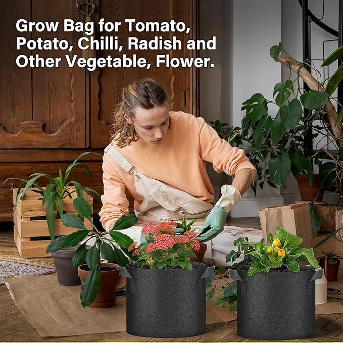 HealSmart Plant Grow Bags 3 Gallon, Tomoato Planter Pots 10-Pack with Handles, Aeration Nonwoven Fabric, Heavy Duty Gardening Planter for Vegetable, Herbs and Flowers, Black